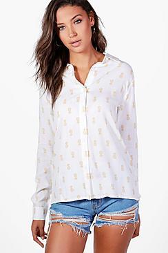 Boohoo Tall Lily Pineapple Print Shirt