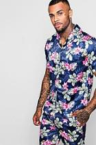 Boohoo Floral Short Sleeve Revere Satin Shirt Co-ord
