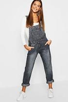Boohoo Stonewash Relaxed Fit Denim Overalls