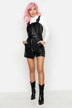 Boohoo Pu Leather Look Belted Pinafore Playsuit