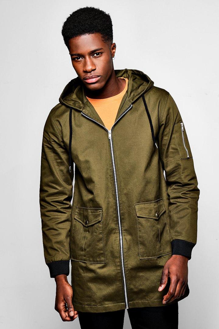 Boohoo Cotton Ma1 Zip Through Hooded Anorak Khaki