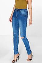 Boohoo Lucy High Waisted Shredded Knee Skinny Jeans
