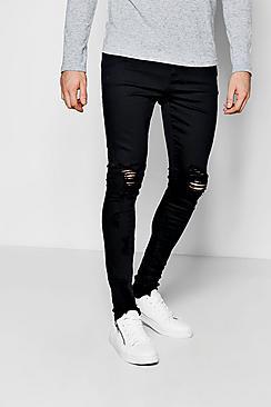 Boohoo Spray On Skinny Jeans With Distressed Knee
