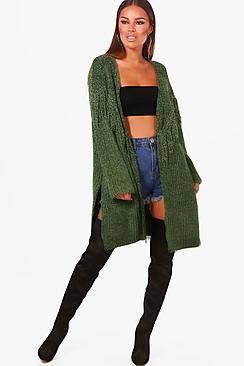 Boohoo Petite Chenille Fringed Cardigan
