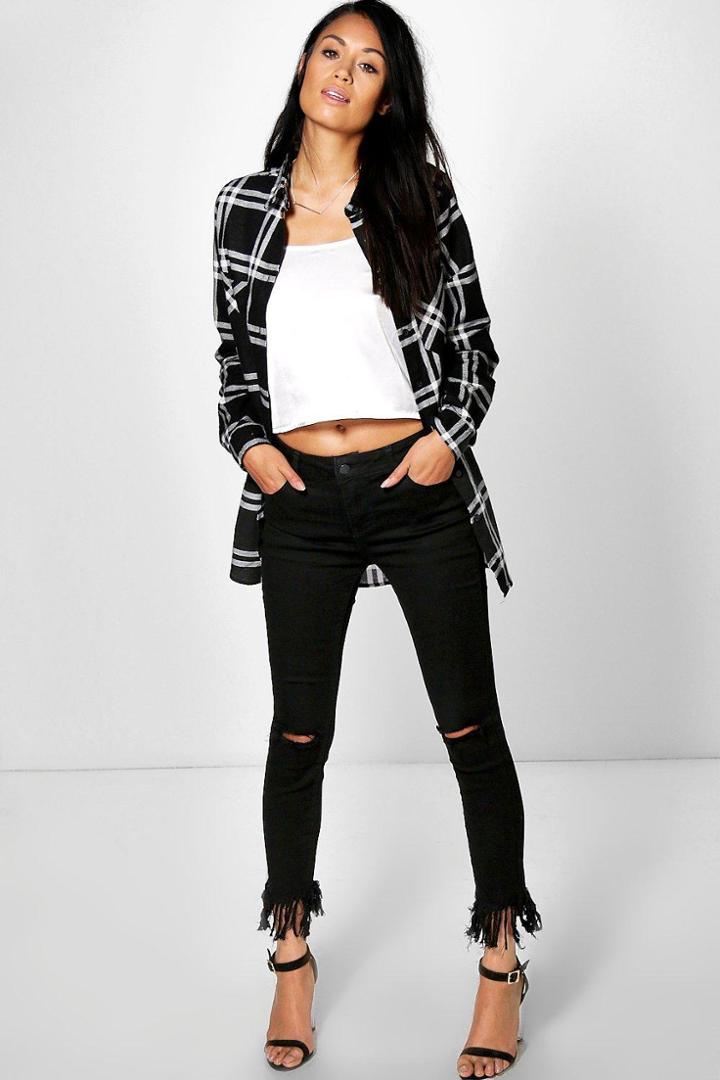 Boohoo Freiya Ultra Fray Hem Skinny Jeans Black