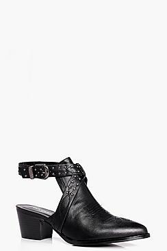Boohoo Kara Closed Toe Studded Western Shoe Boot
