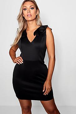 Boohoo Plus Ruffle Shoulder Plunge Shift Dress