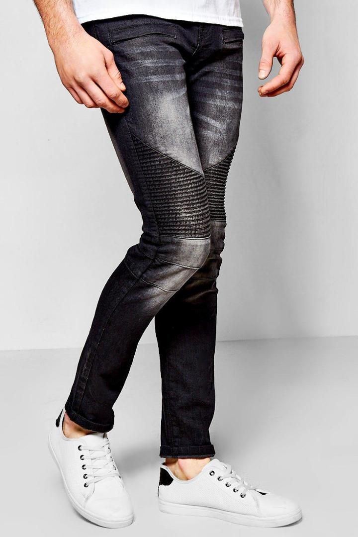 Boohoo Super Skinny Biker Jeans With Zip Detail Black