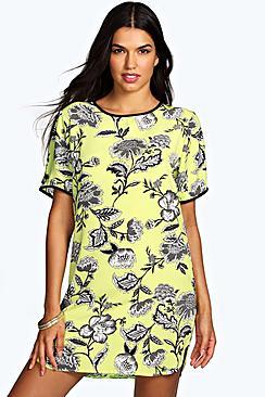 Boohoo Louisa Floral Curved Hem Shift Dress