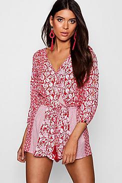 Boohoo Split Sleeve Tassel Trim Playsuit