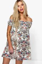 Boohoo Reea Floral Print Off The Shoulder Dress Multi