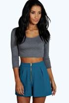 Boohoo Rhea Woven Pleated Zip Through Short Teal