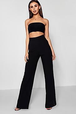 Boohoo Petite Ell Straight Leg Woven High Waisted Trouser