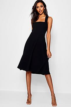 Boohoo Square Neck Midi Skater Dress