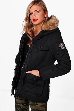 Boohoo Faux Fur Hood Taslan Parka