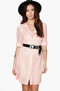 Boohoo Sian Lace Shirt Dress