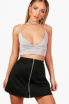 Boohoo Zip Through Scuba A Line Mini Skirt