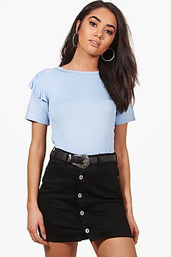 Boohoo Petite Anna Frill Shoulder Oversized Tee