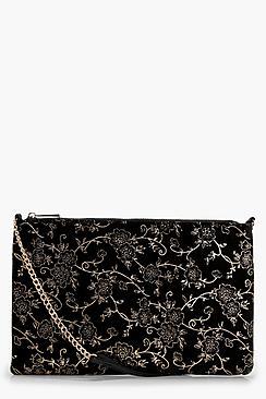 Boohoo Heather Velvet Baroque Cross Body Bag