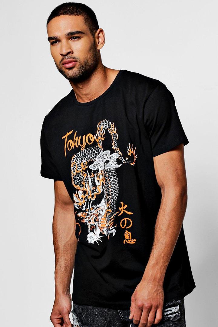 Boohoo Oversized Dragon Print T Shirt Black