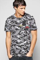 Boohoo Muscle Fit Camo Badge T Shirt Grey