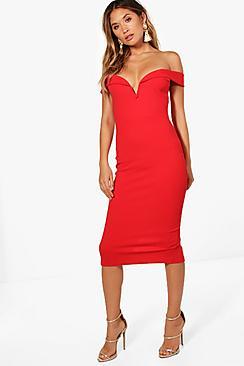 Boohoo Off The Shoulder Detail Midi Dress