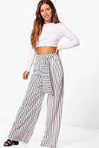 Boohoo Petite Becky Tie Waist Woven Wide Leg Trousers