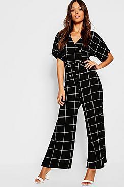 Boohoo Wrap Window Pane Check Jumpsuit