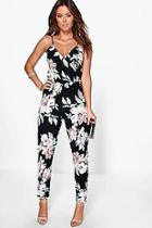 Boohoo Fiona Floral Print Cami Wrap Strappy Jumpsuit