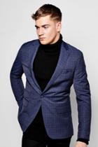 Boohoo Skinny Fit Check Suit Blazer Blue