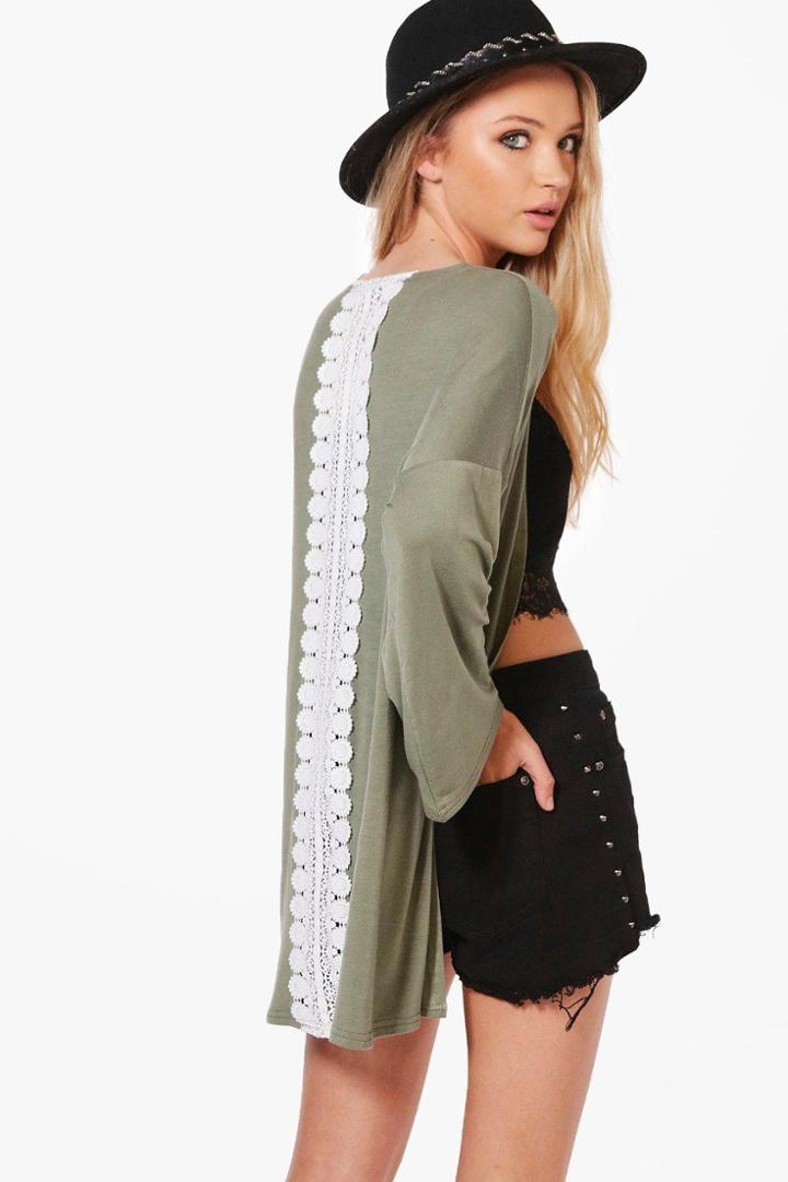 Boohoo Molly Lace Panel Kimono Khaki