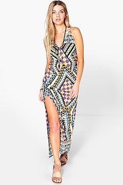 Boohoo Riya Geo Print Column Maxi Dress