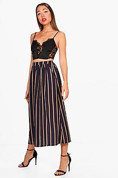 Boohoo Liana Woven Stripe Pocket Midi Skirt