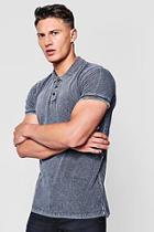 Boohoo Wash Pique Polo In Indigo