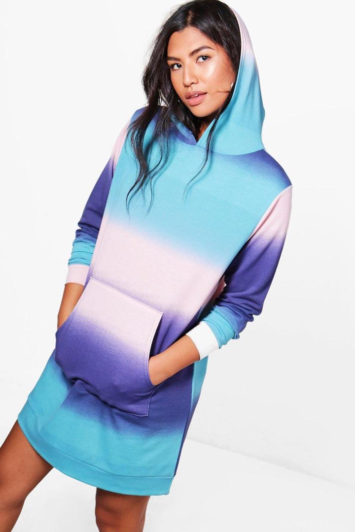 Boohoo Tasha Tie Dye Hooded Sweat Dress Multi