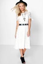 Boohoo Tisha Tie Sleeve Corded Lace Midi Dress White