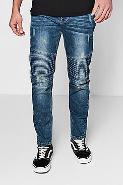 Boohoo Slim Fit Antique Wash Denim Biker Jeans