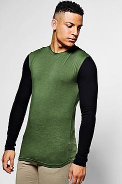 Boohoo Longsleeve Muscle T-shirt With Contrast Sleeves