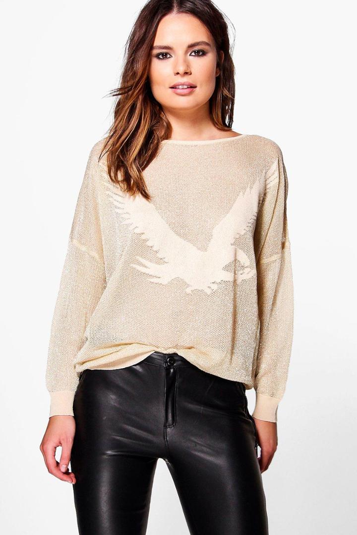 Boohoo Greta Eagle Print Sweatshirt Beige