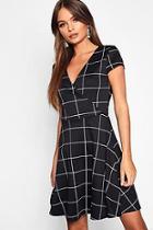 Boohoo Wrap Window Pane Skater Dress