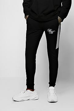 Boohoo Muscle Fit Joggers With Bm And Side Panels