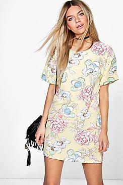 Boohoo Khloe Floral Cap Sleeve Shift Dress
