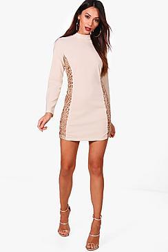 Boohoo Petite Metallic Crochet Bodycon Dress