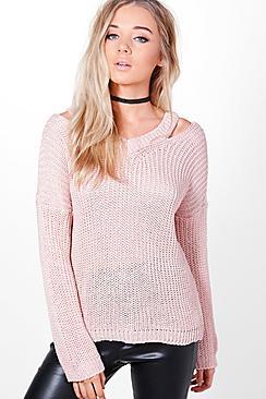 Boohoo Grace Slit Shoulder Slouchy Jumper