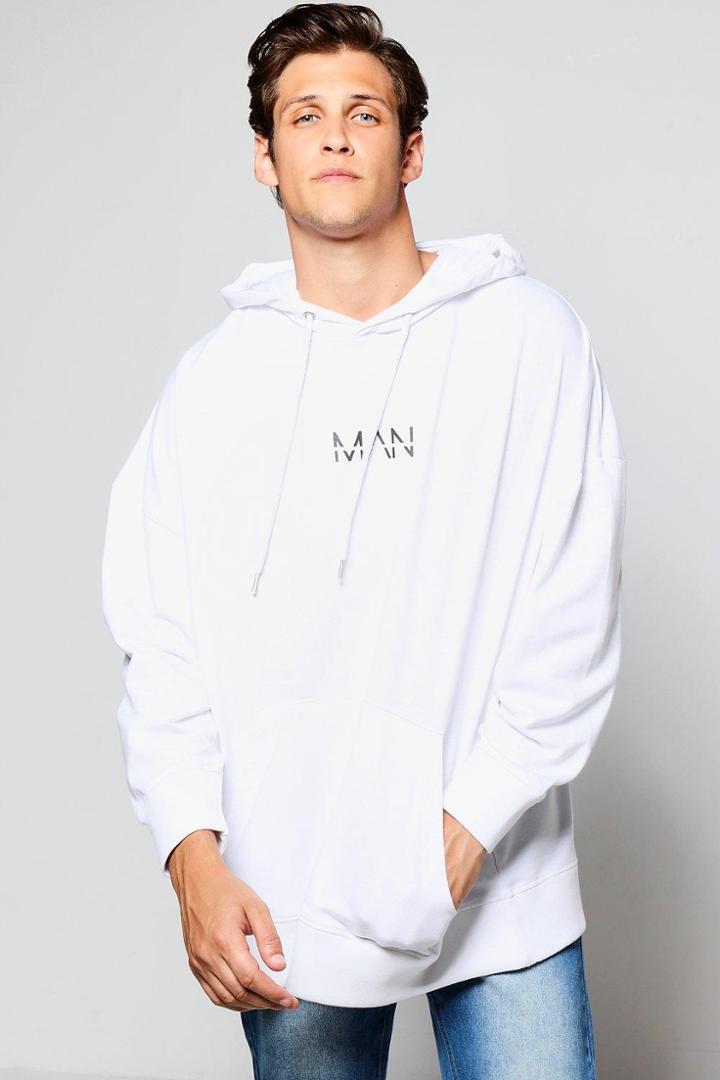 Boohoo Oversized Original Man Print Hoodie White