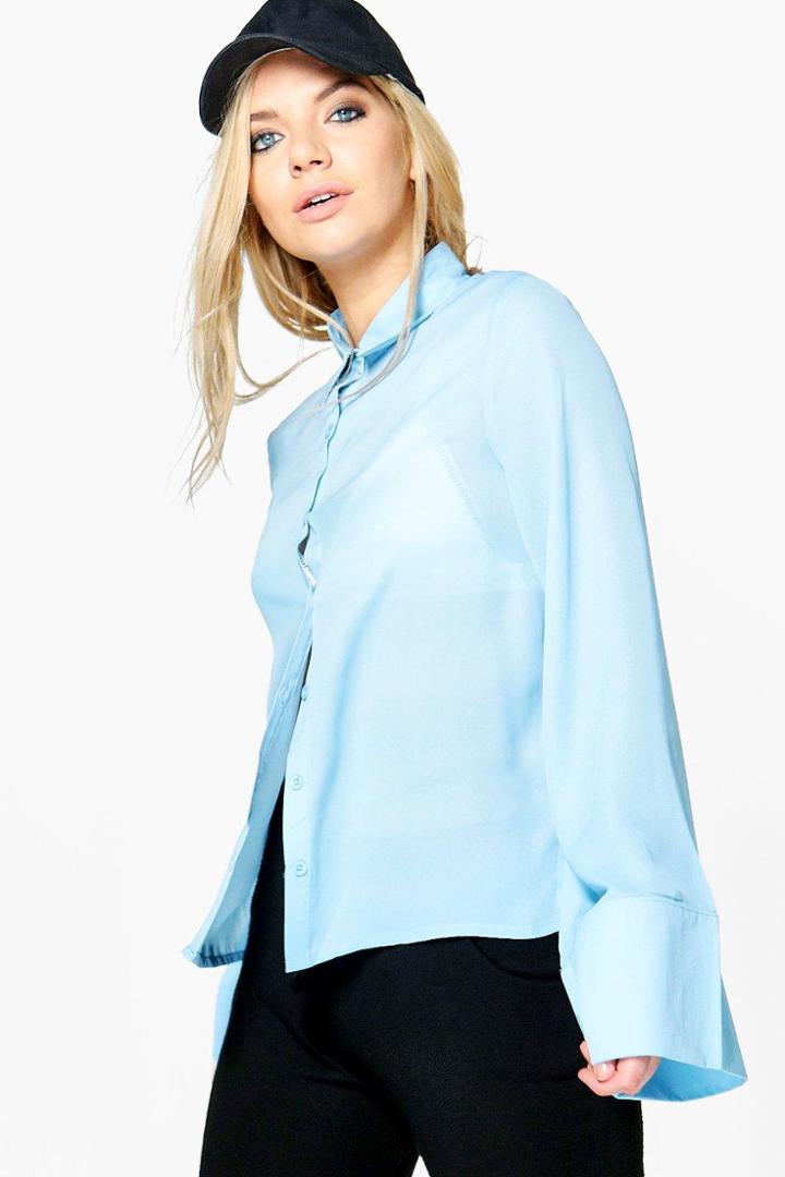 Boohoo Hannah Wide Sleeve Shirt Blue
