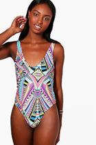 Boohoo Portugal Geo Print Scoop Swimsuit