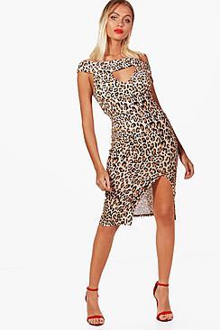 Boohoo Honor Leopard Print Asymmetric Midi Dress
