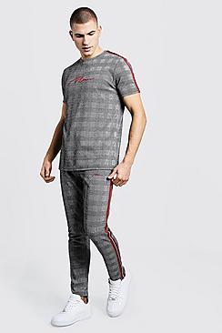Boohoo Man Signature Check Jacquard T-shirt Tracksuit