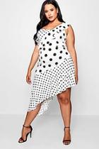 Boohoo Plus Maya Spotted Ruffle Asymmetric Midi Dress